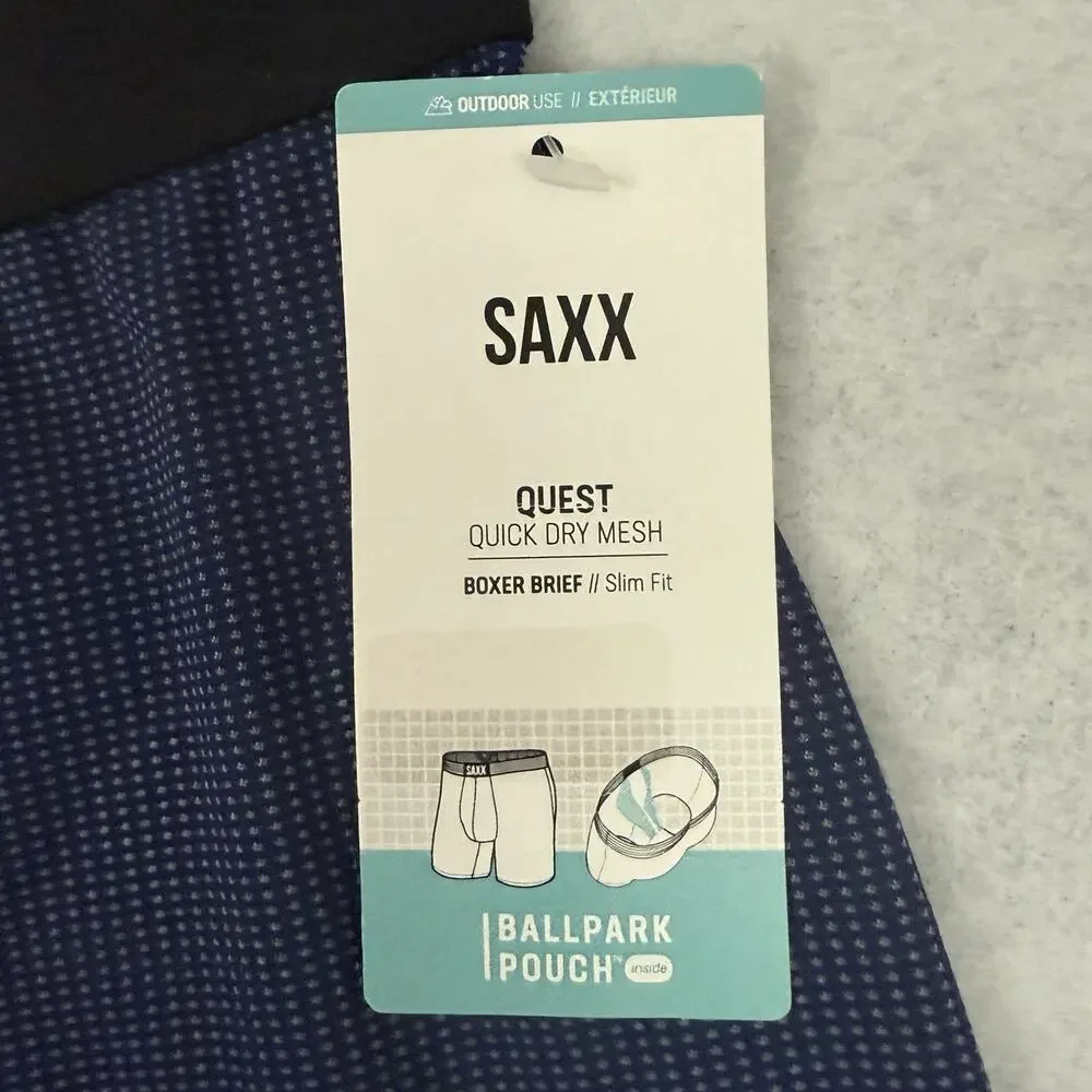 SAXX Quest Boxer Briefs Mens Small Slim Fit Blue Quick Dry Mesh BallPark Pouch‎